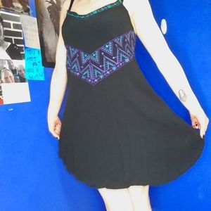 Black purple and green dress